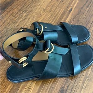 Chloe black leather flats with ankle strap